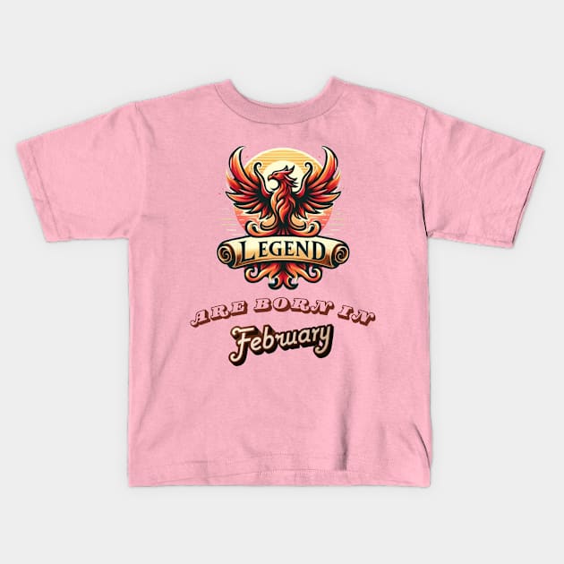 Legends are born in february Kids T-Shirt by Elvirtuoso